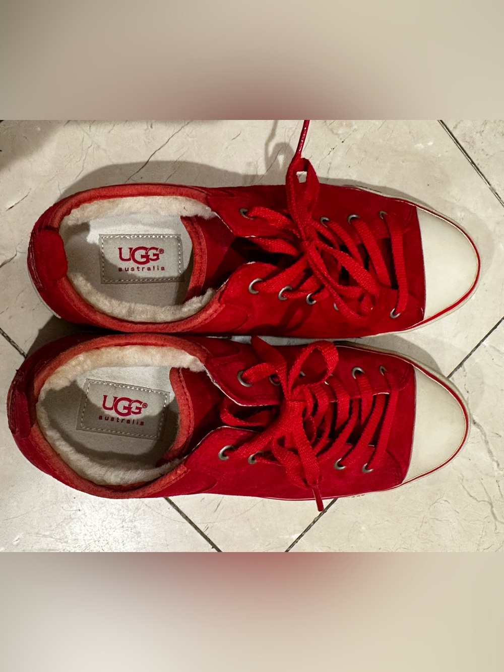 UGG Red Suede Low-Top Lace-Up Sneakers